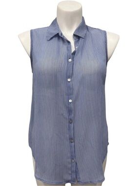 A New Day Blue White Striped Sleeveless Button Front Blouse Women’s XL